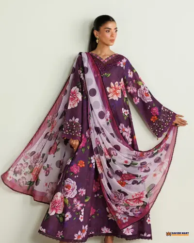 FARASHA- Rose Megenta | Unstitch Pakistani Three Piece dress (Copy)