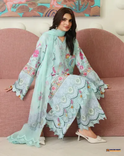 Delft Bloom - Unstitch Pakistani Lawn Dress by ROHEENAZ