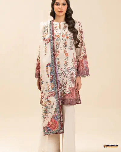 BeechTree ECRU PAISLY 3 Piece Lawn Suit | Unstitched Pakistani Dress
