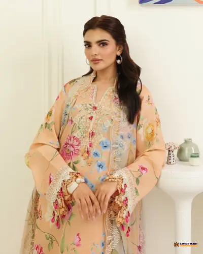 Magnolia Mist - Unstitch Pakistani Lawn Dress by ROHEENAZ