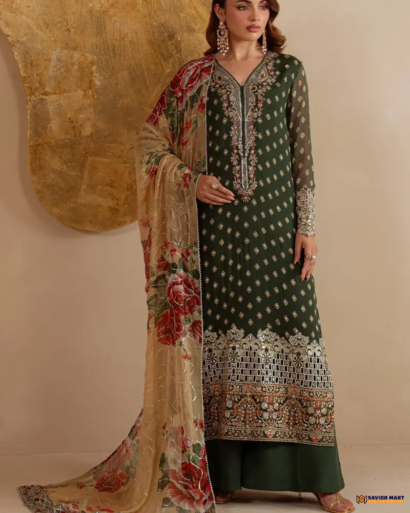 NUREH LUXURY CHIFFON AM-33 | Unstitch Pakistani Three Piece dress