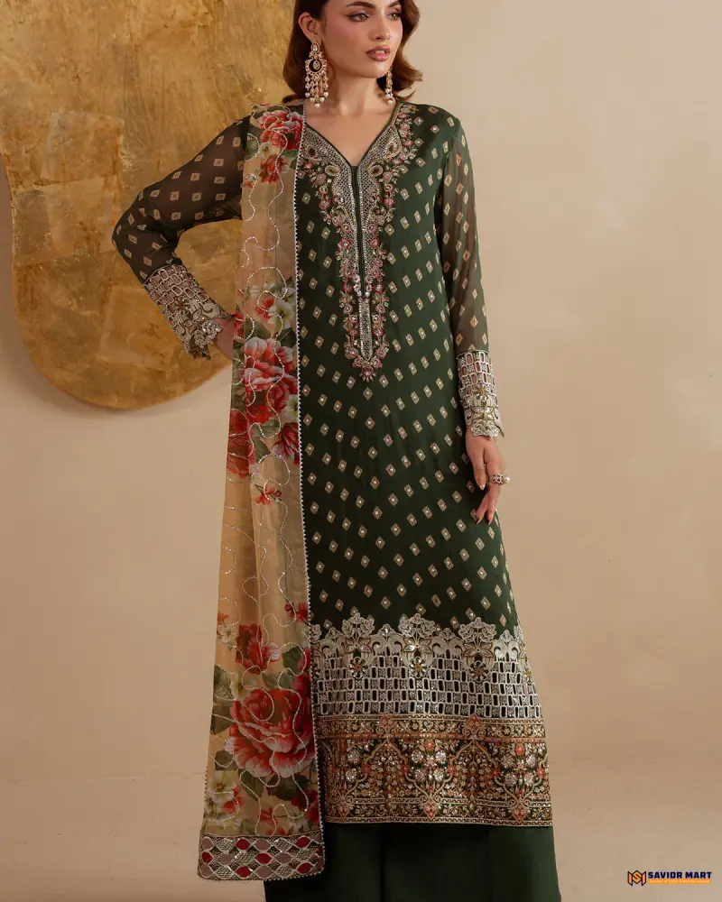 NUREH LUXURY CHIFFON AM-33 | Unstitch Pakistani Three Piece dress