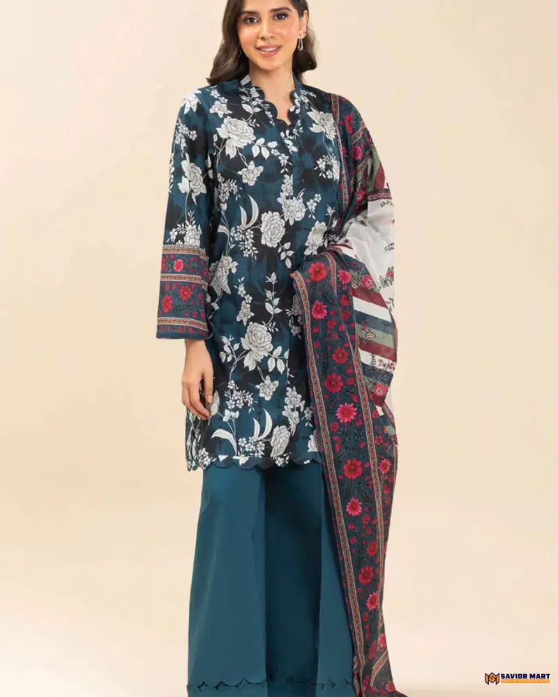 BeechTree AZURE FLORAL 3 Piece Lawn Suit | Unstitched Pakistani Dress
