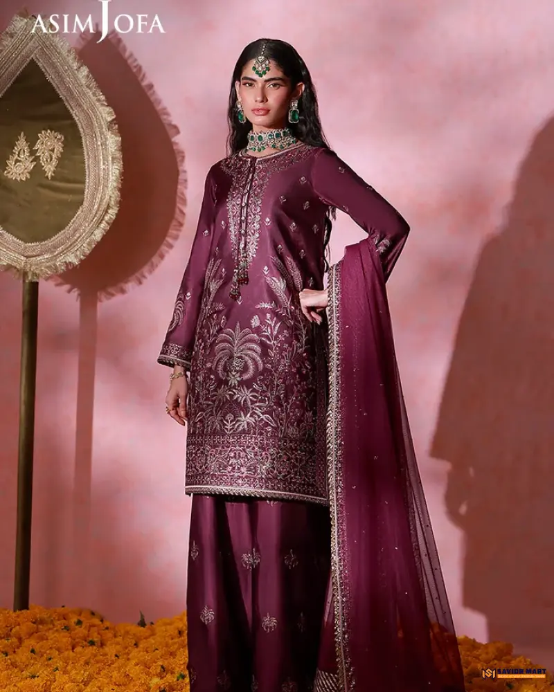 Asim Jofa AJULFI-03 Embroidered Charmeuse Silk Unstitched 3 Pcs