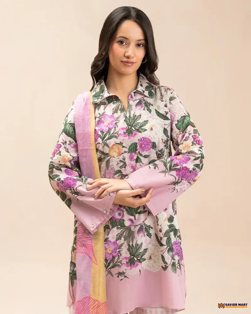 BeechTree ROSEVINE PLAID 3 Piece Lawn Suit | Unstitched Pakistani Dress
