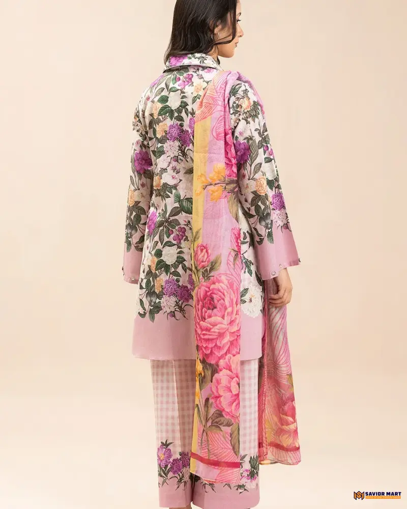 BeechTree ROSEVINE PLAID 3 Piece Lawn Suit | Unstitched Pakistani Dress
