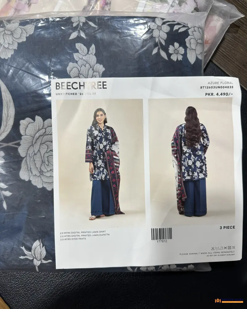 BeechTree AZURE FLORAL 3 Piece Lawn Suit | Unstitched Pakistani Dress