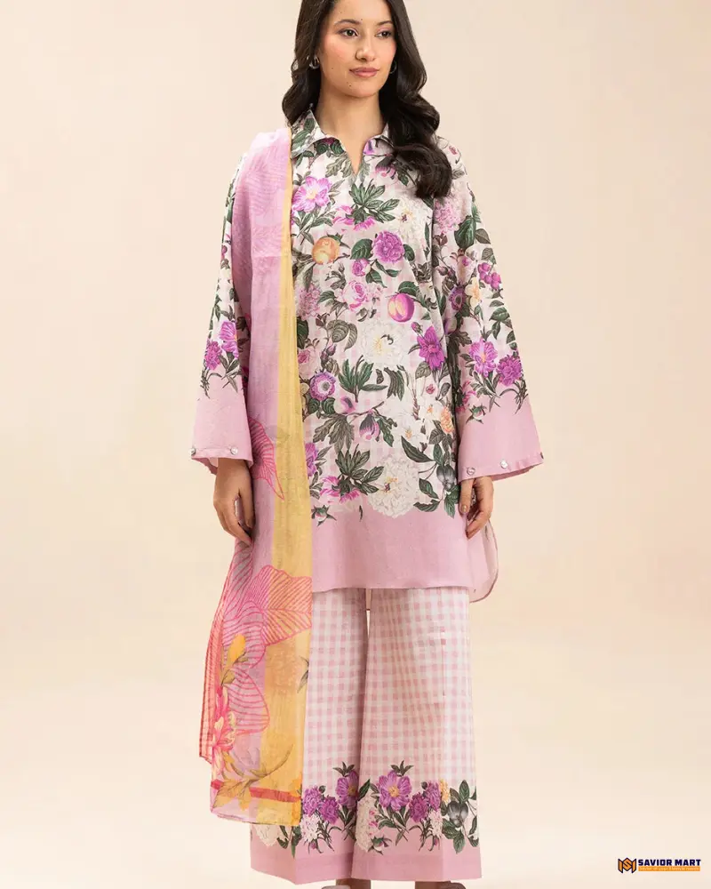 BeechTree ROSEVINE PLAID 3 Piece Lawn Suit | Unstitched Pakistani Dress